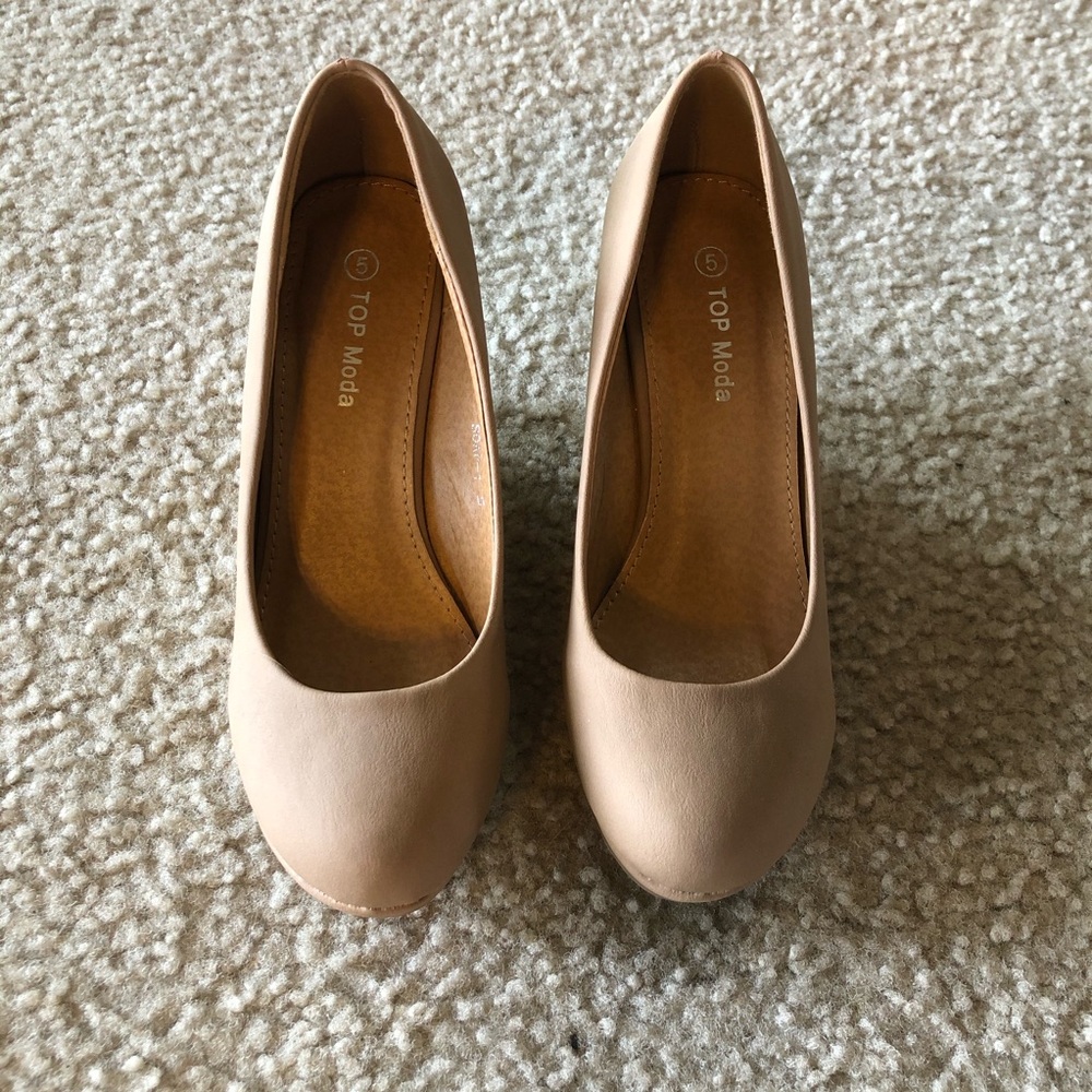 Nude Tan Wedge Pumps